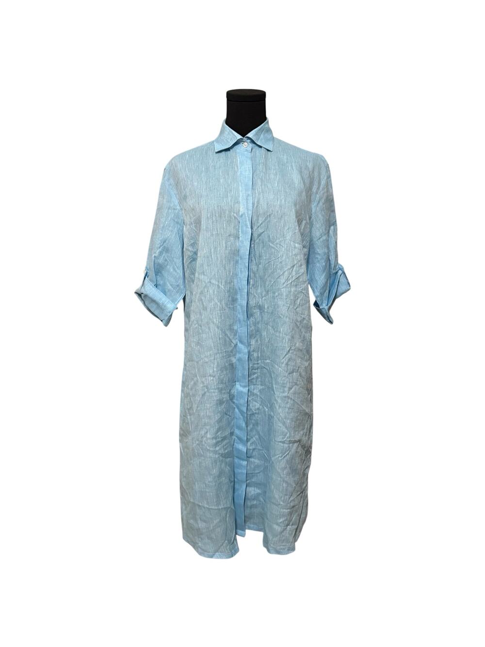 Ben Silver Charleston Ladies Linen Dress Shirtdress Resort Wear Blue Large